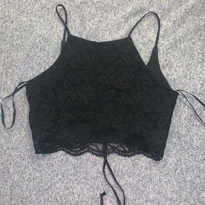 Black cropped laced top